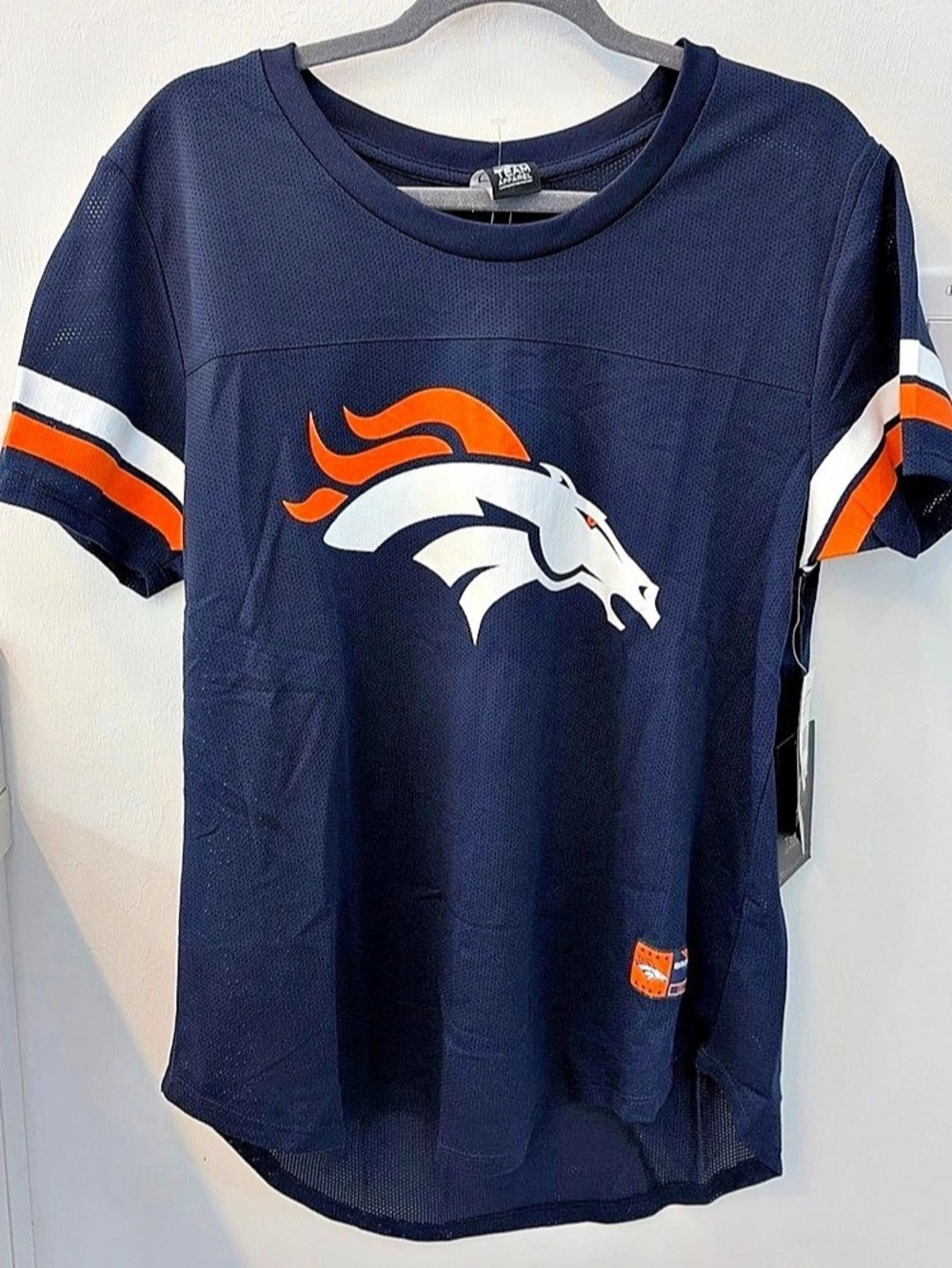 Women’s NFL Team Apparel Denver Broncos Mesh Jersey Top Blue & Orange XL